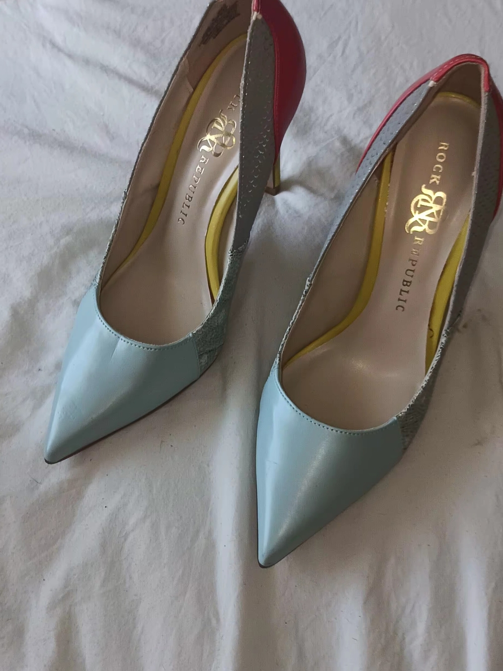 Rock & Republic Pointed Toe  Pumps in Light Blue, Silver, Yellow and Red